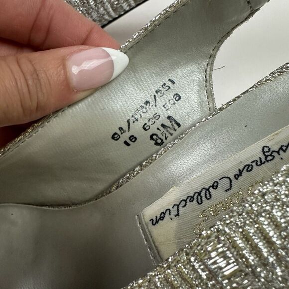 Pierre Dumas Designer Collection Silver Metallic Sling Back Heel Pointed 8.5M - Picture 3 of 13